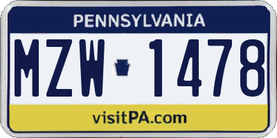 PA license plate MZW1478