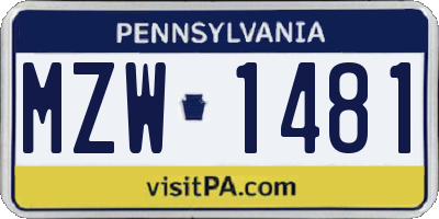 PA license plate MZW1481