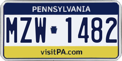PA license plate MZW1482