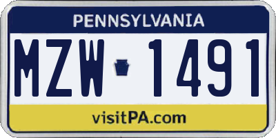 PA license plate MZW1491