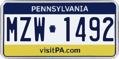 PA license plate MZW1492
