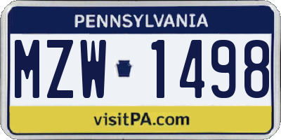PA license plate MZW1498