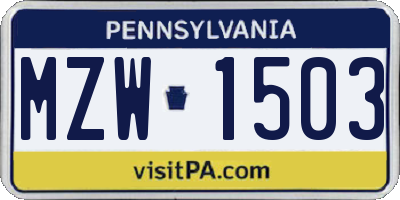PA license plate MZW1503