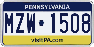 PA license plate MZW1508