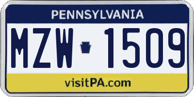 PA license plate MZW1509