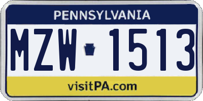 PA license plate MZW1513
