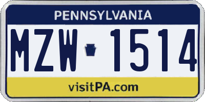 PA license plate MZW1514