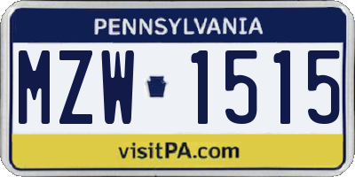 PA license plate MZW1515