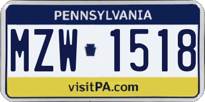 PA license plate MZW1518