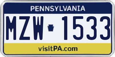 PA license plate MZW1533