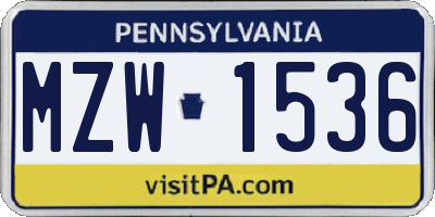 PA license plate MZW1536