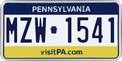 PA license plate MZW1541