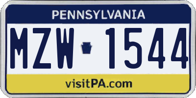 PA license plate MZW1544