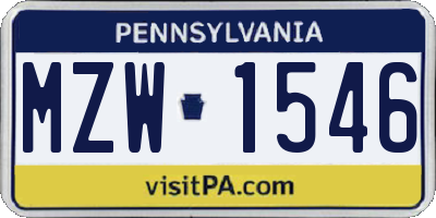 PA license plate MZW1546