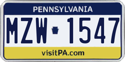 PA license plate MZW1547