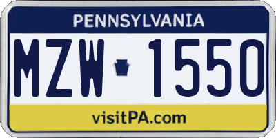 PA license plate MZW1550