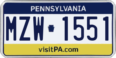 PA license plate MZW1551