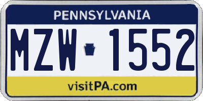 PA license plate MZW1552
