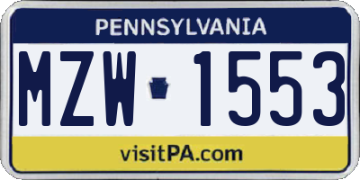 PA license plate MZW1553