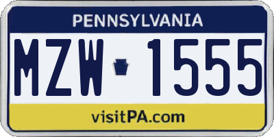 PA license plate MZW1555