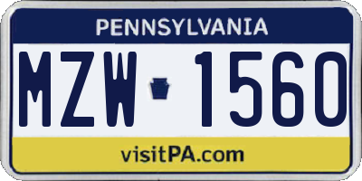 PA license plate MZW1560