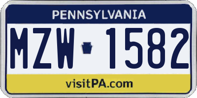 PA license plate MZW1582