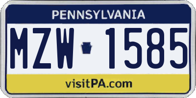 PA license plate MZW1585