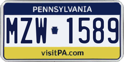 PA license plate MZW1589