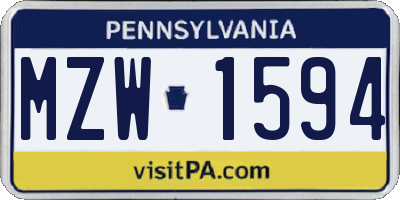 PA license plate MZW1594