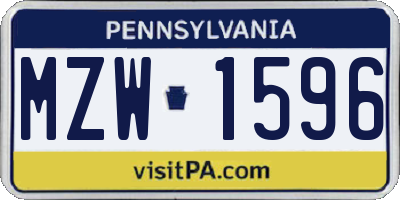 PA license plate MZW1596