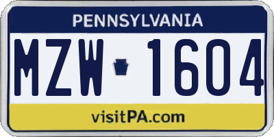 PA license plate MZW1604