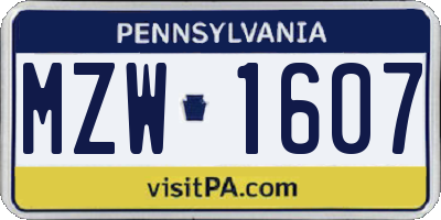 PA license plate MZW1607