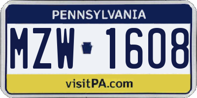 PA license plate MZW1608