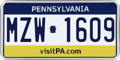 PA license plate MZW1609