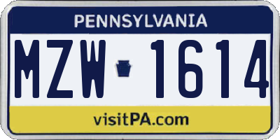 PA license plate MZW1614