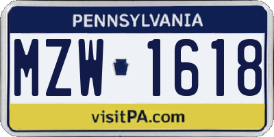 PA license plate MZW1618