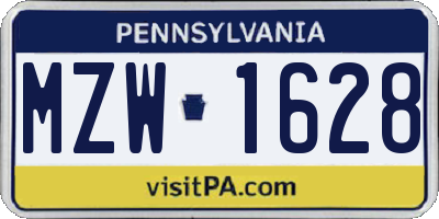 PA license plate MZW1628