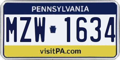 PA license plate MZW1634