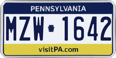 PA license plate MZW1642