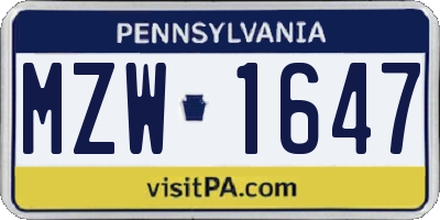 PA license plate MZW1647