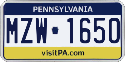 PA license plate MZW1650
