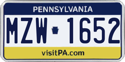 PA license plate MZW1652