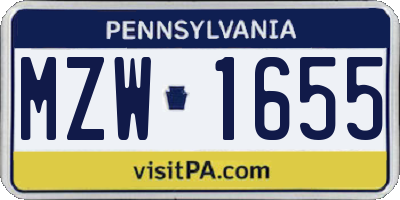 PA license plate MZW1655