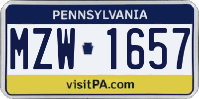 PA license plate MZW1657