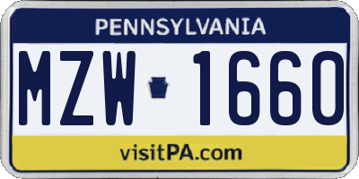 PA license plate MZW1660