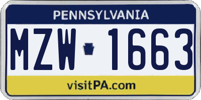 PA license plate MZW1663