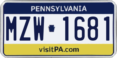 PA license plate MZW1681
