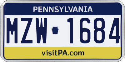 PA license plate MZW1684
