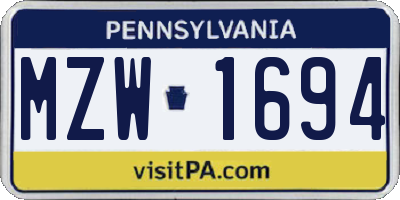 PA license plate MZW1694