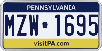 PA license plate MZW1695